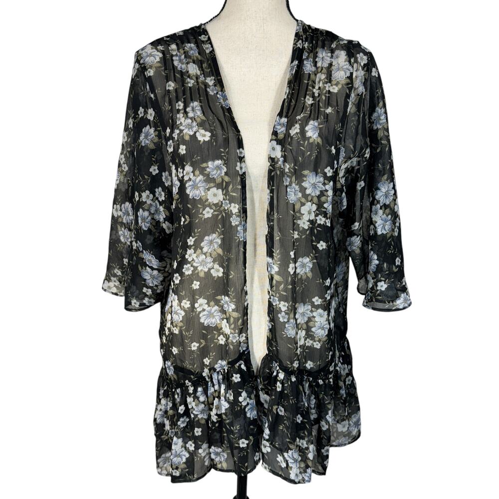 American Eagle Large/X-Large Kimono Floral Semi-Sheer Ruffled Hem Lightweight